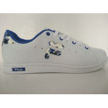 Rhinestone Blue Flower печатных белых женщин Skate обувь